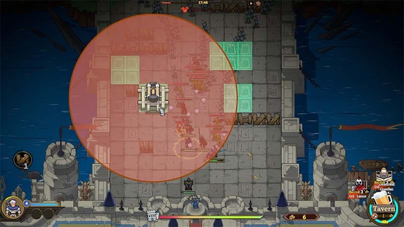 Close-range combat between hero and enemies during a defensive push