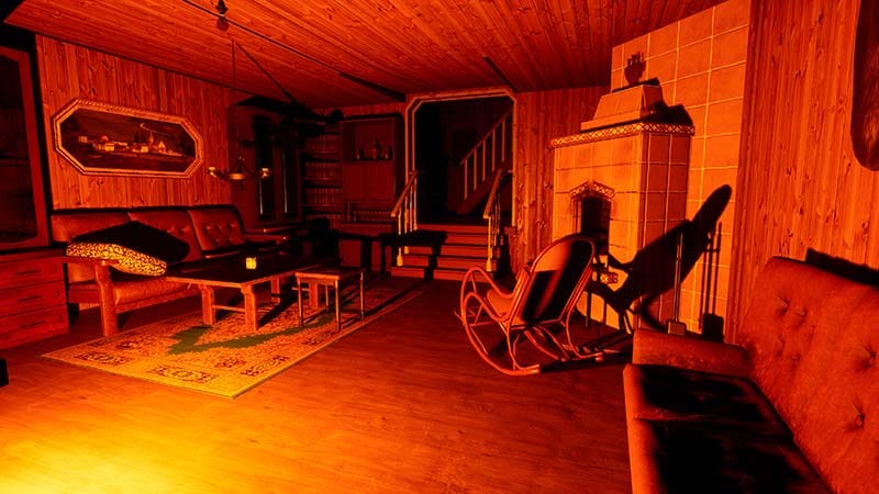 Gameplay scene showing a first-person view through a dark atmospheric environment