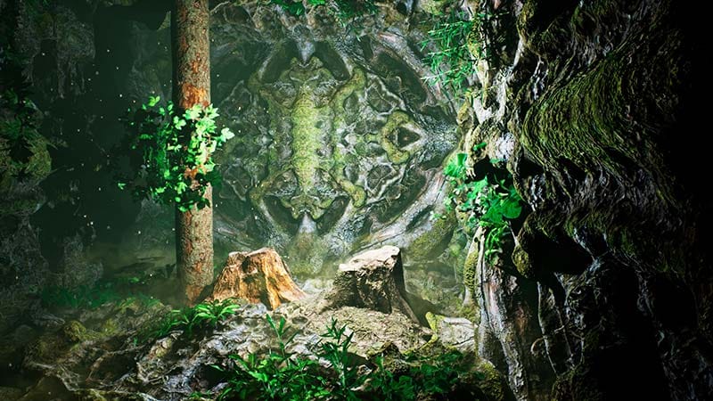 Gameplay scene showing a solitary first-person journey through an unsettling environment
