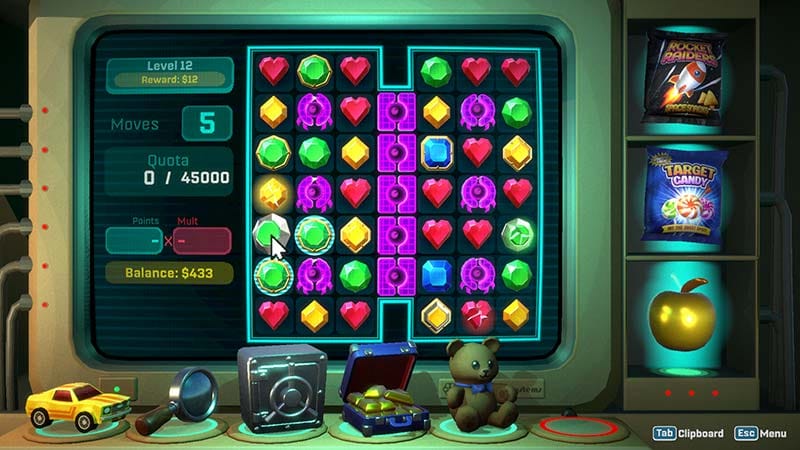 System overclock interface modifying core gameplay rules and probability systems