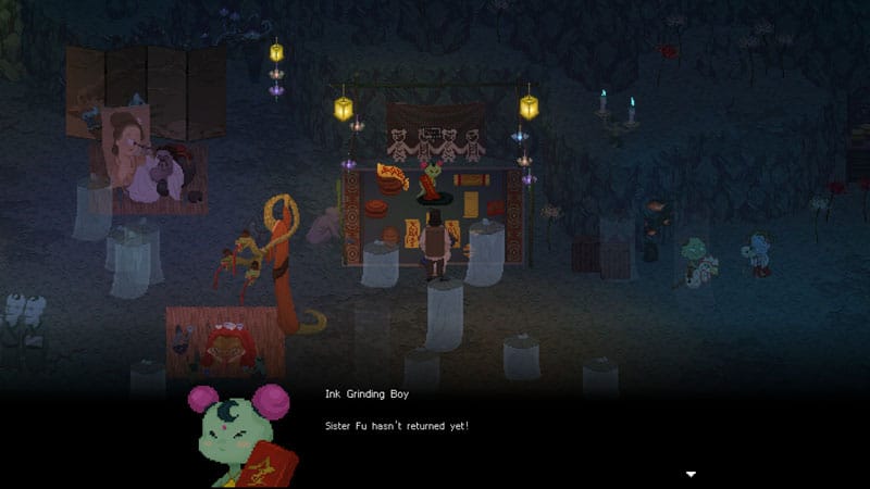 2D action-adventure combat encounter with spirits