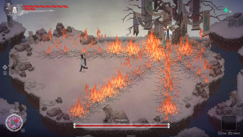 Atmospheric village or dungeon exploration in pixel graphics