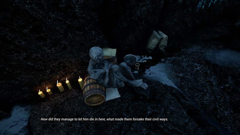 Early gameplay showing shoreline exploration in a foggy coastal environment