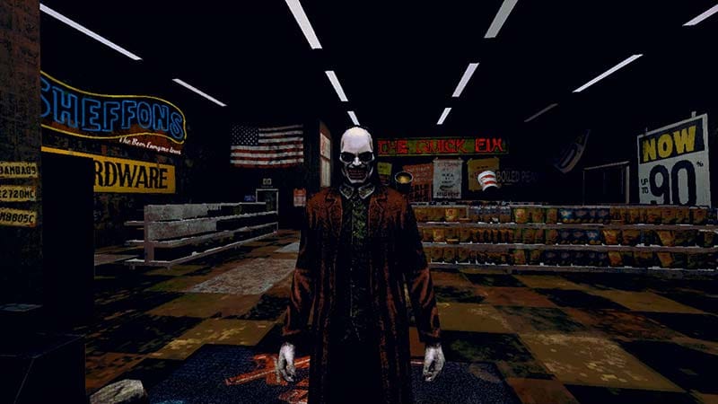 Gameplay scene showing a character exploring a dark city location