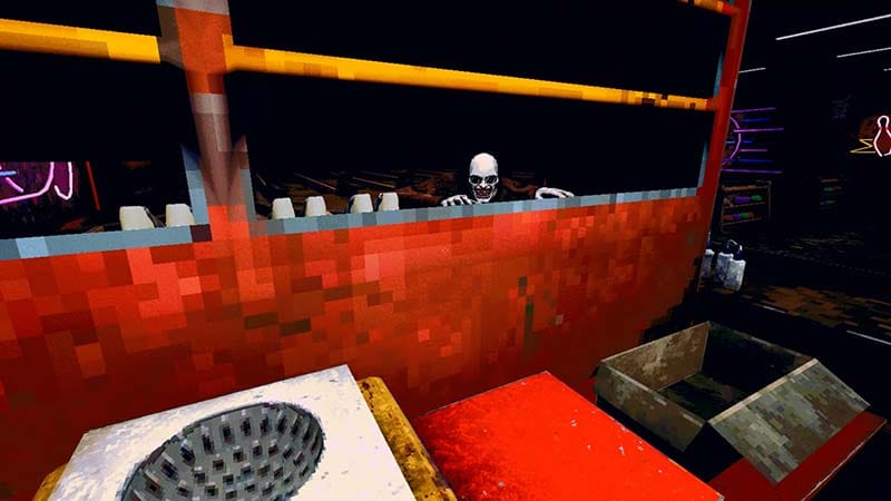 Gameplay view showing exploration through a grim urban horror setting