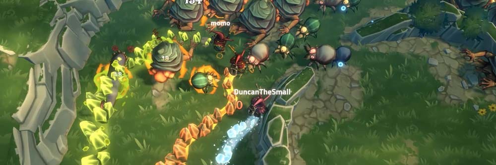 Wide battlefield scene with multiple wizards fighting across a magical arena