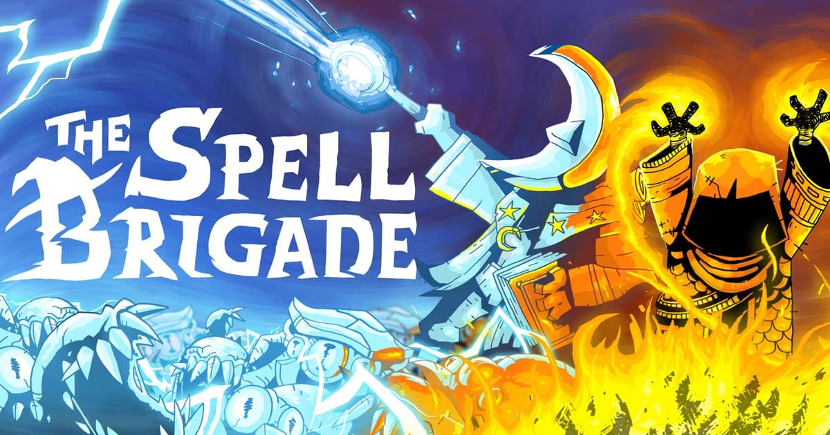 Co-op wizard combat scene in an online co-op bullet heaven roguelite against large enemy waves
