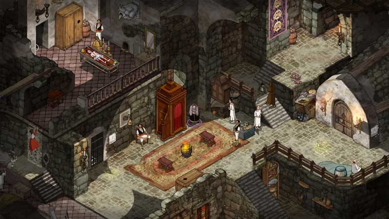 Stealth encounter interface during guard avoidance in narrow monastery halls