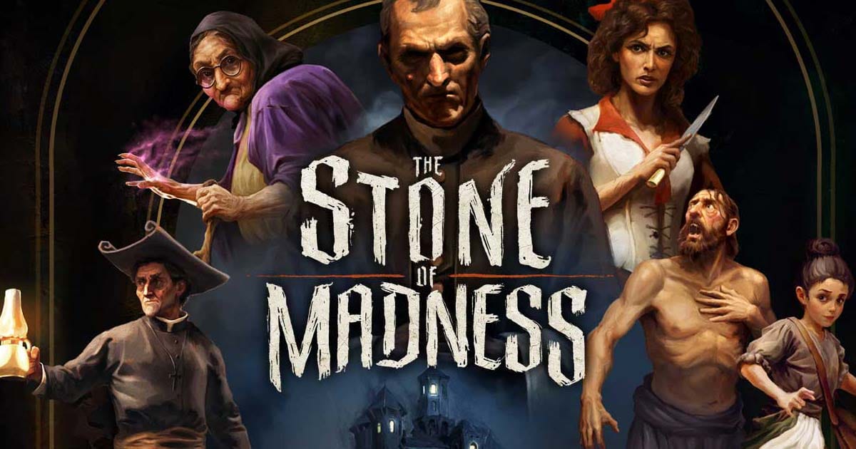 Promotional scene of prisoners moving through a dark monastery corridor in The Stone of Madness