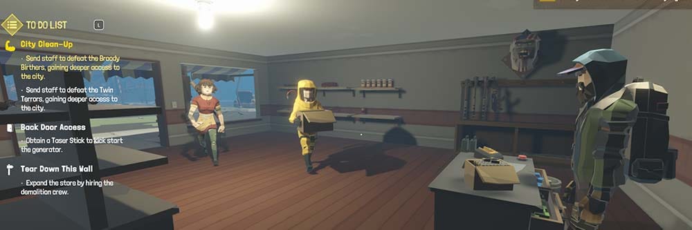 Wide banner showing a fortified shop surrounded by zombies in a ruined setting