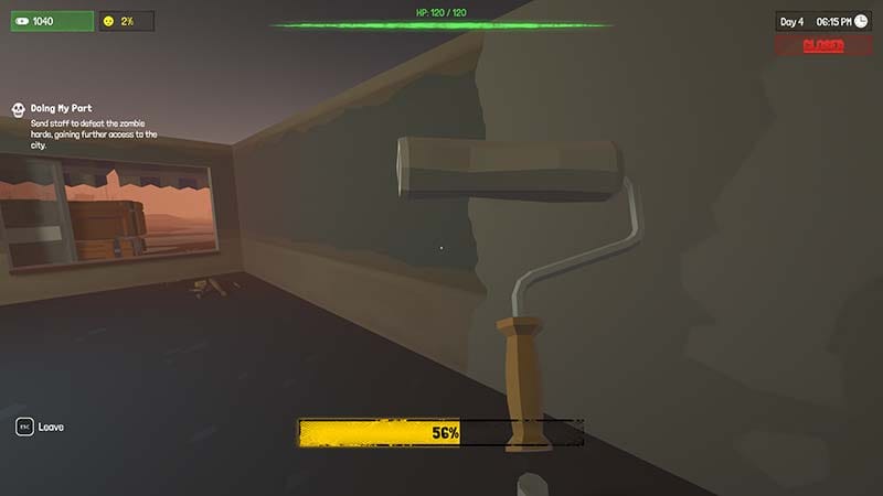 Gameplay scene showing a shop layout with shelves and customers moving through