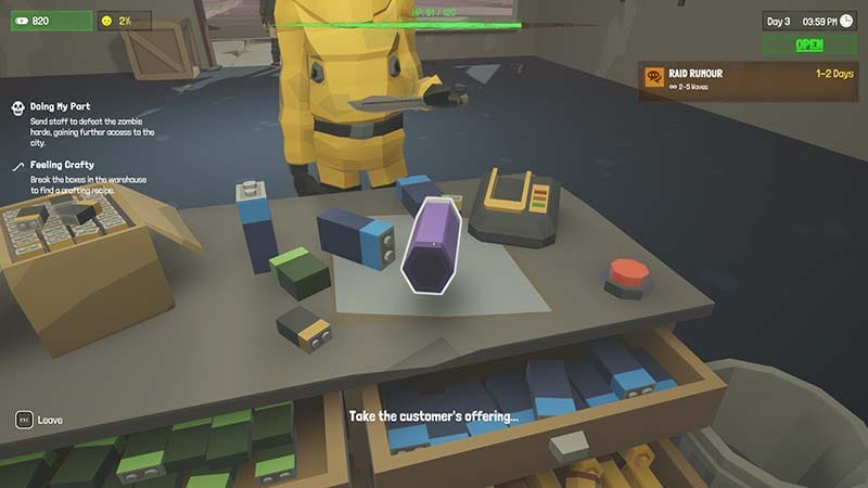 Combat scene with a shopkeeper defending against zombies inside the store