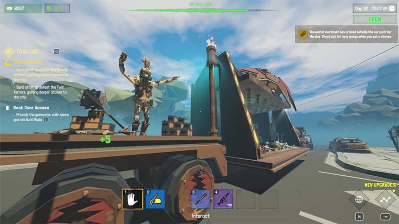 Gameplay view of staff working while zombies approach the shop exterior