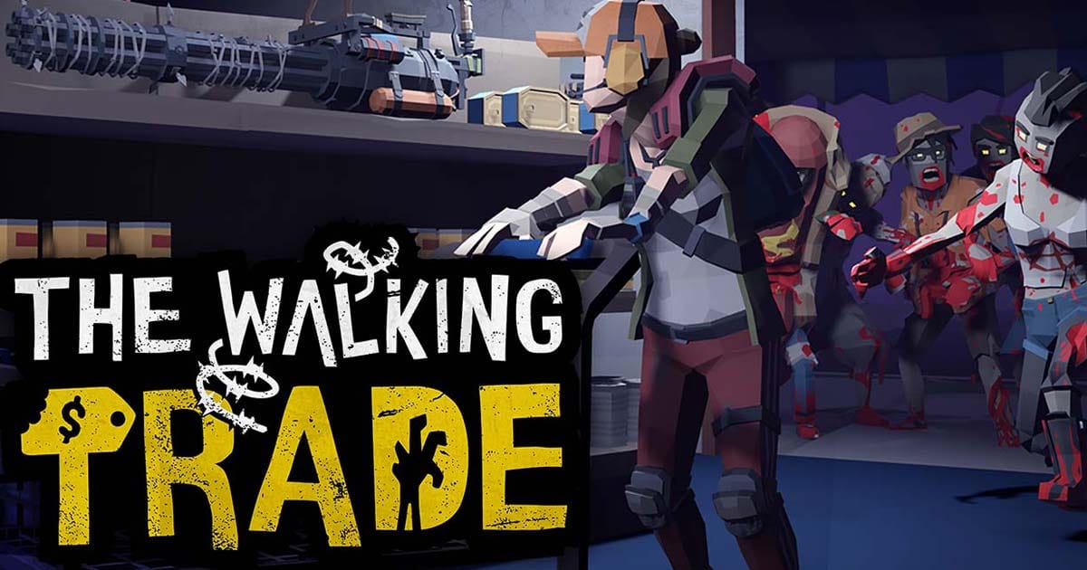 Promotional scene showing a fortified shop under attack by zombies