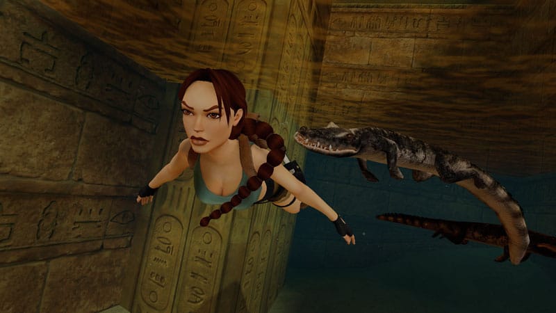 Combat encounter in a tomb environment with hostile creatures