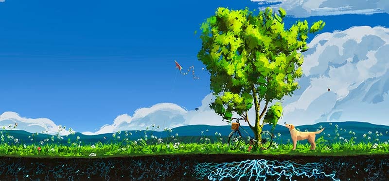 Treeplanter gameplay showing a small woodland landscape