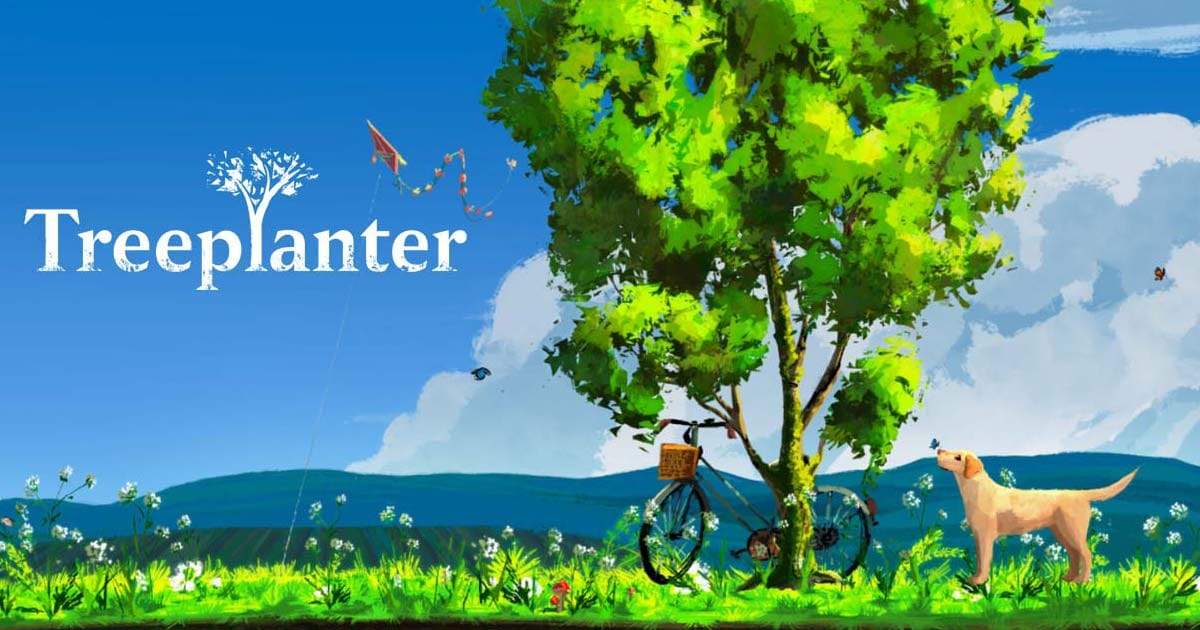 Key art showing a peaceful woodland environment in Treeplanter