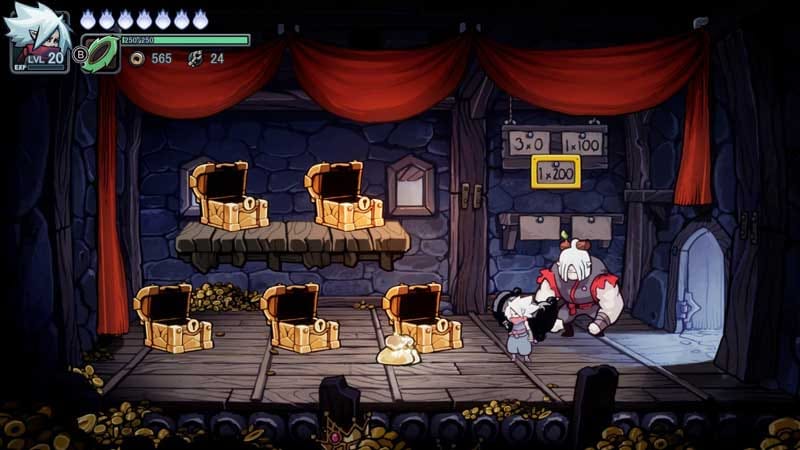 Side-scrolling gameplay showing combat in a 2.5D metroidvania environment