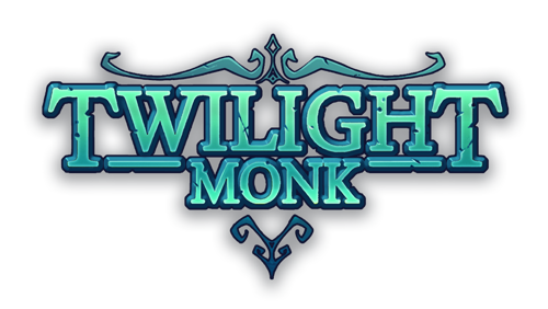 Twilight Monk logo with bold title over a dark hand-drawn fantasy background