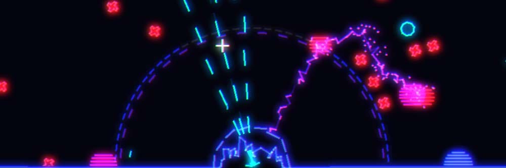 Wide banner featuring a futuristic city defending against alien attackers