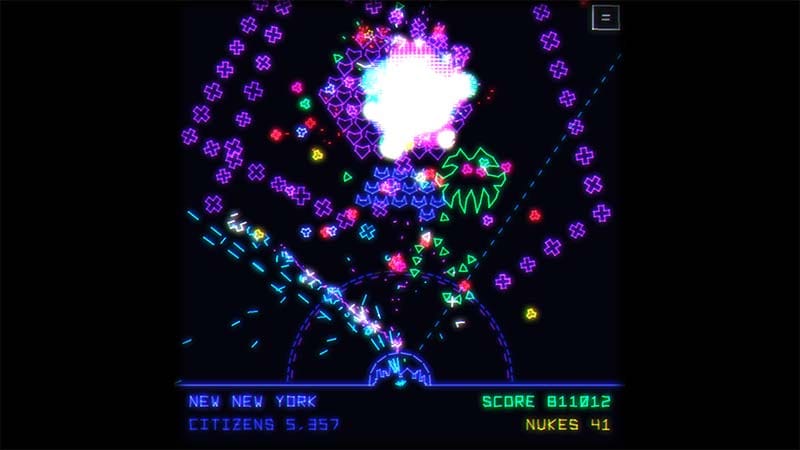 Gameplay scene showing a city confronting a powerful alien enemy