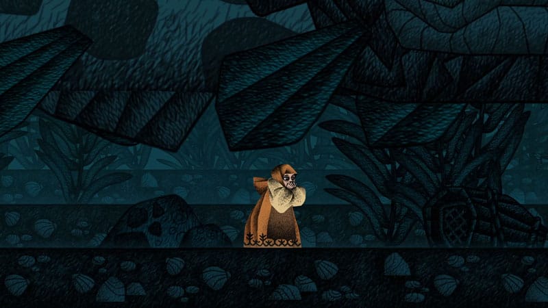 Atmospheric forest environment from a hand drawn folklore adventure game