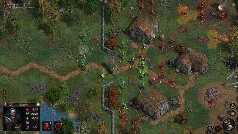Gameplay scene of turn-based battle on hex grid battlefield with unit positioning