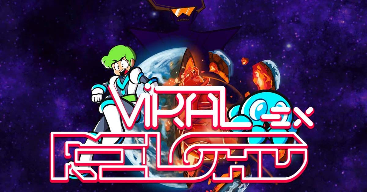 Promotional artwork showing characters battling viruses in a science-fiction setting