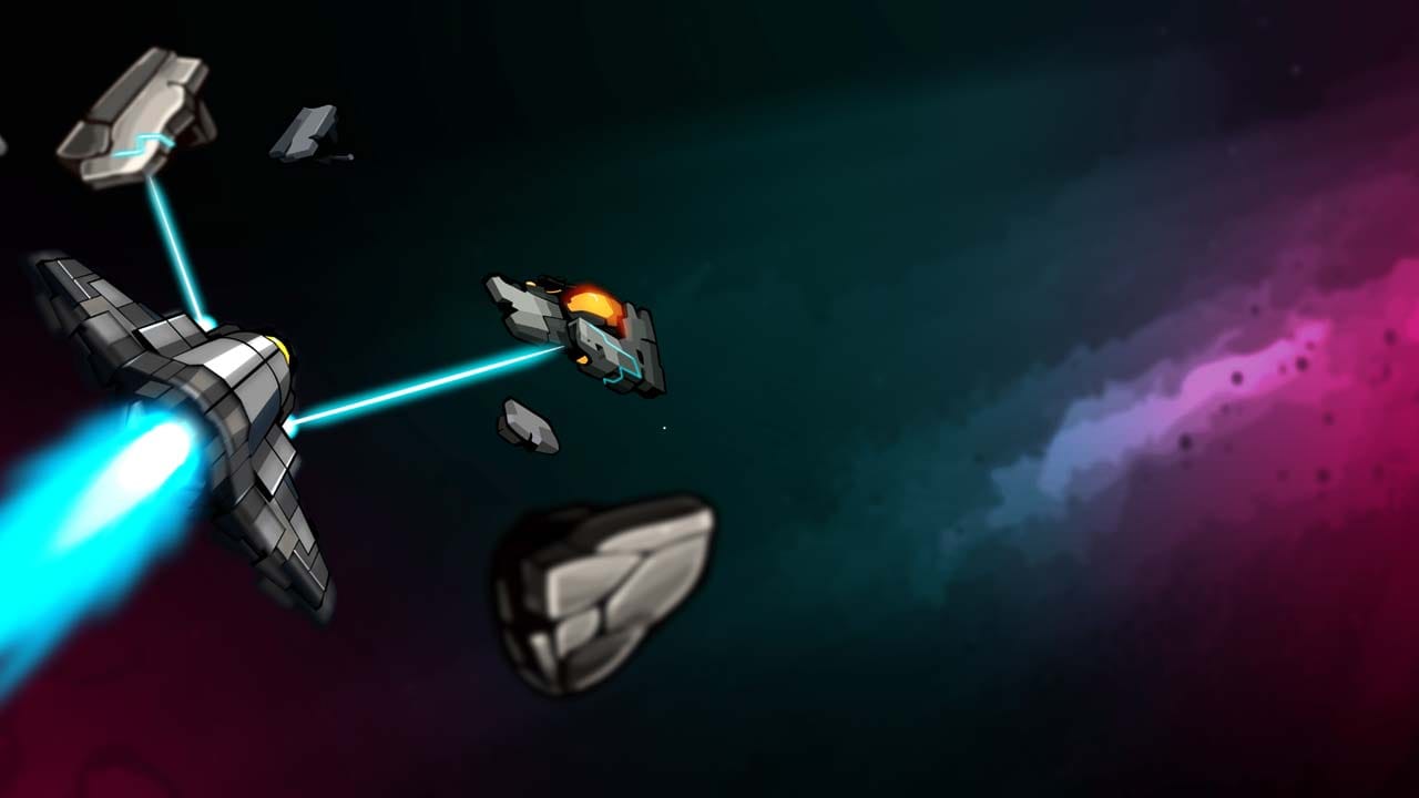 Top-down view of a ship traveling through a dark space environment