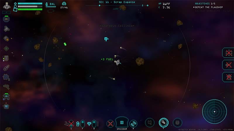 Gameplay view featuring a ship and surrounding space environment