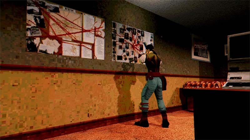 Exploration scene featuring low-poly corridors and survival horror atmosphere