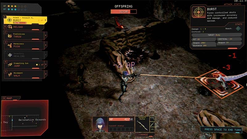 Early gameplay view showing stealth movement through a dark containment facility