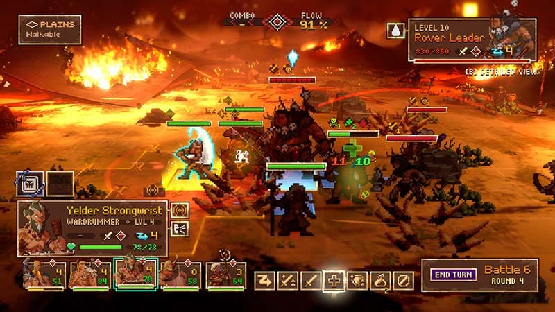 Gameplay scene showing units positioned on a grid during a turn-based battle