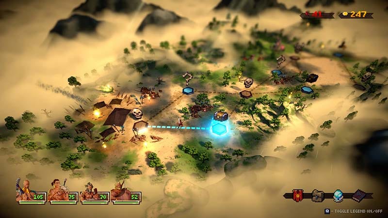 Battle scene with multiple enemies and overlapping attack patterns