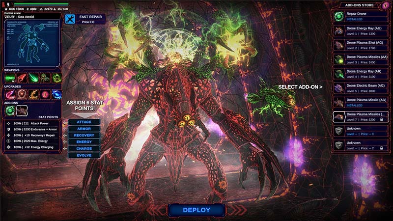 Gameplay scene showing combat against biomechanical enemy forces