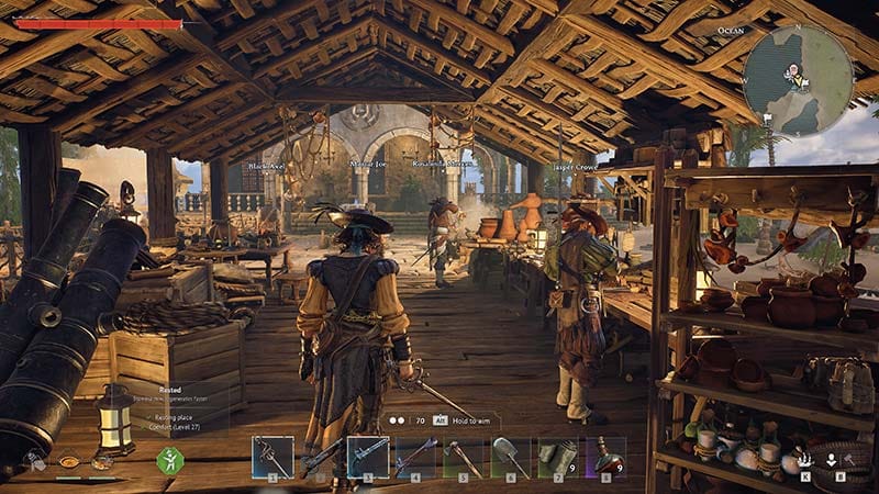 Island exploration area with survival hazards and enemy encounters