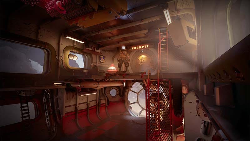 Gameplay scene showing the ORCA navigating a dangerous environment during a salvage expedition