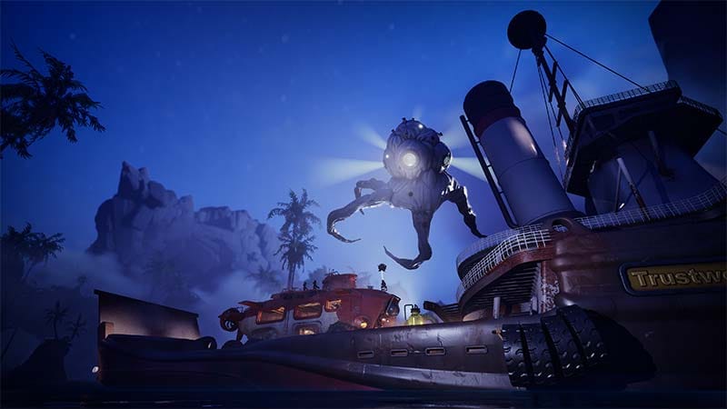 Story scene showing a crew exploring a mysterious area within the Bermuda Triangle