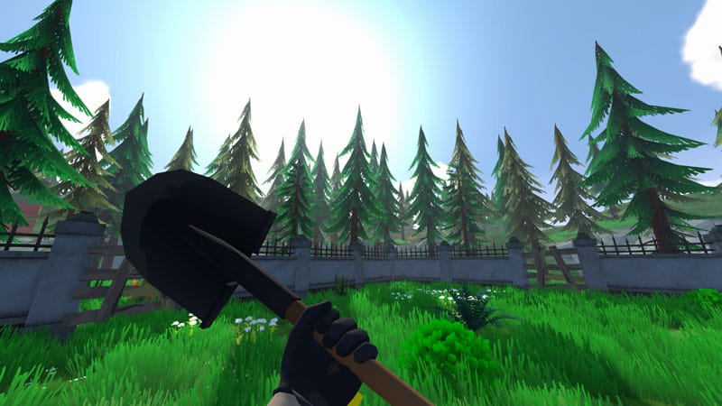 Gameplay scene with zombie defense and first-person combat