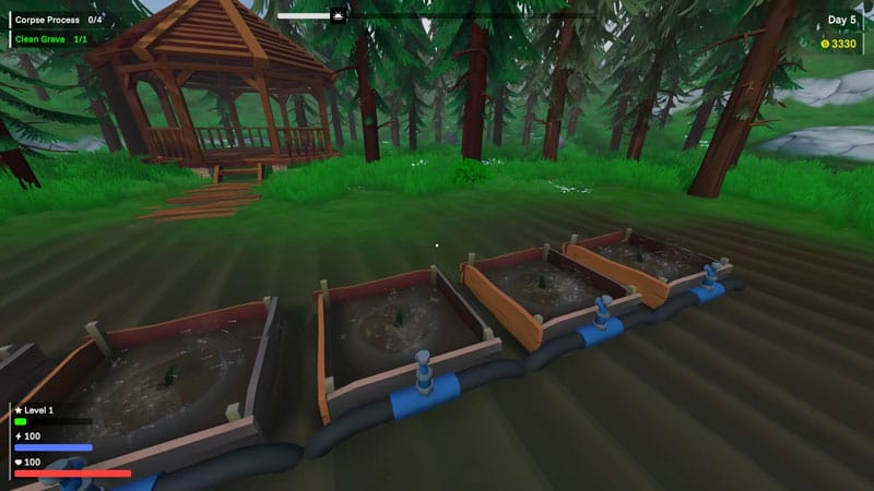 Atmospheric graveyard environment from Zombie Graveyard Simulator gameplay