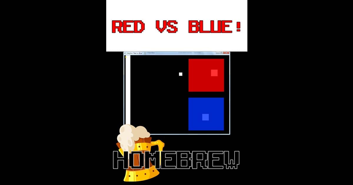 Red vs Blue OdySim gameplay screenshot on fan-made box art for PC-based simulation
