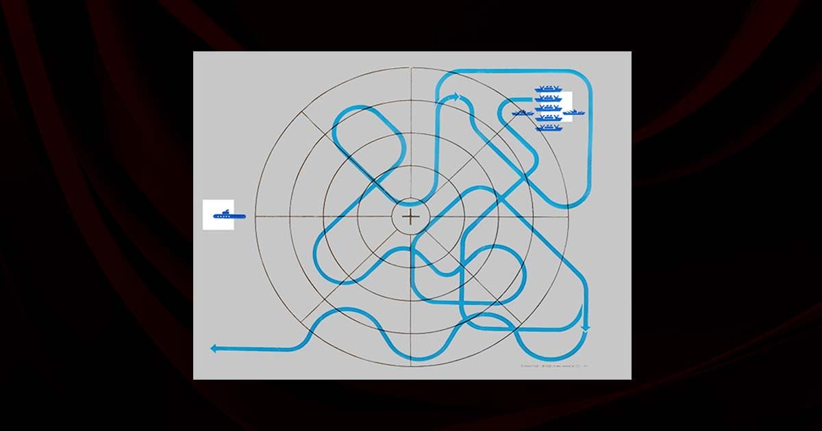 Magnavox Odyssey Submarine overlay showing torpedo and convoy dots for two-player gameplay.